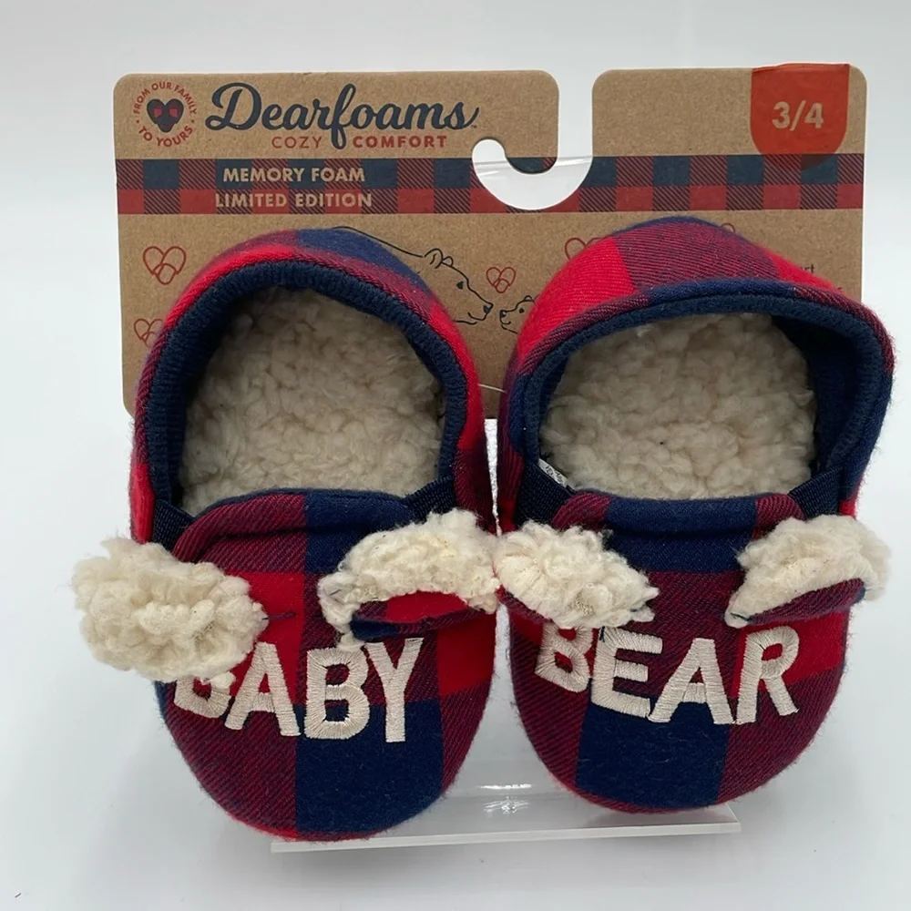 Dearfoams Baby Memory Foam Slippers “Baby Bear” No-Slip‎ Soles - Christmas